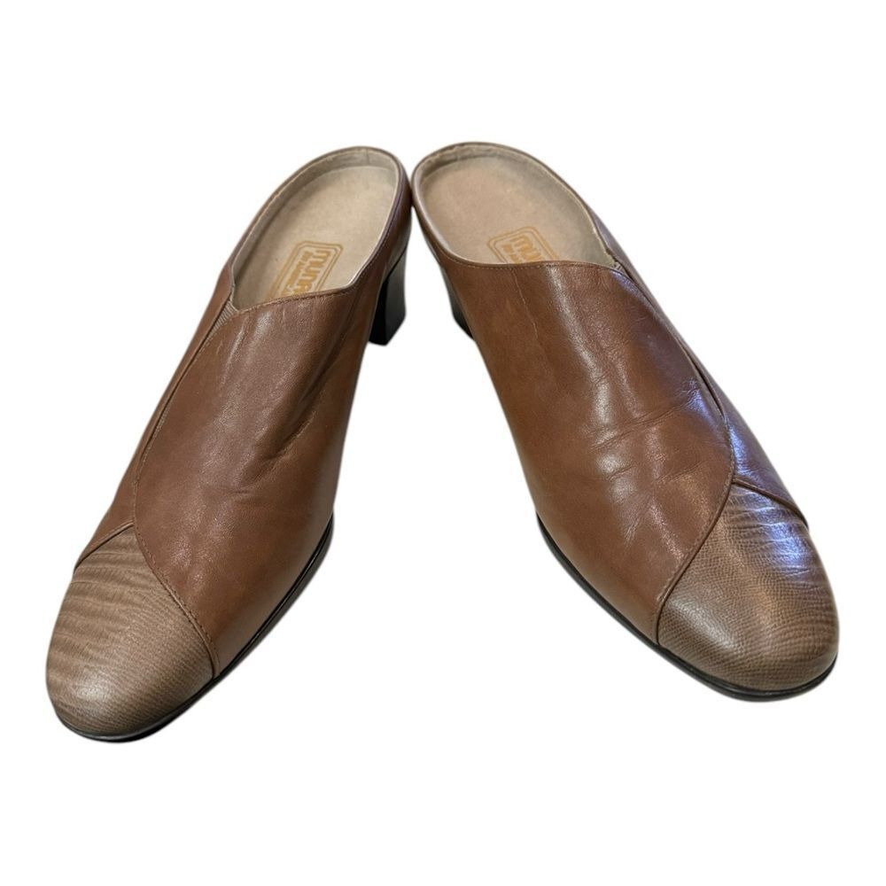Munro Cassie Women's Tan Brown Leather Slide Heeled Mules 8.5 8.5N - Picture 3 of 6